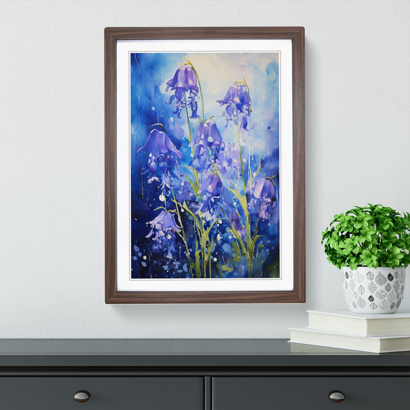 Bluebell Flower Action Painting - Framed Print, 34cm H x 25cm W x 2cm D, Walnut Framed