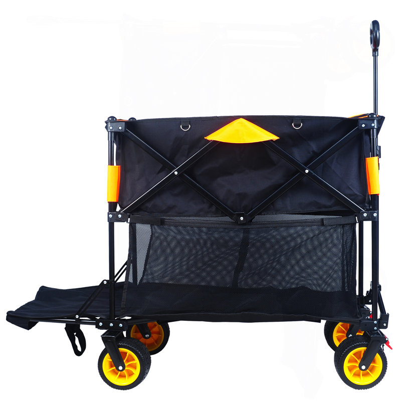Chariot pliant de grande capacité avec chariot extensible, Noir / Orange