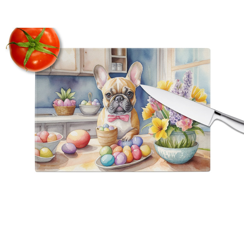 Decorating Easter French Bulldog Glass Cutting Board