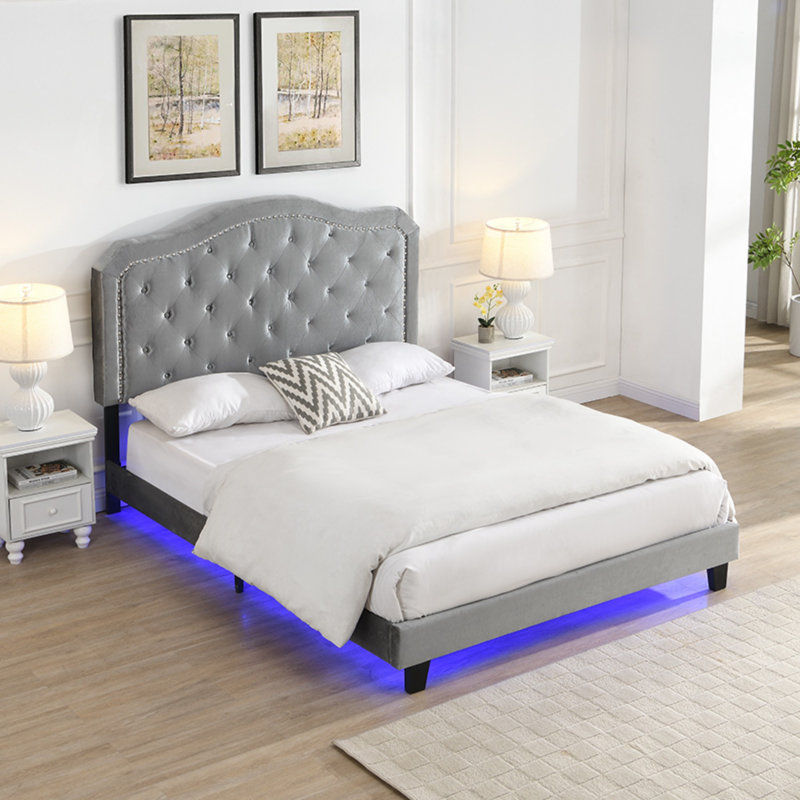Velours capitonné avec capitonnage avec lumière DEL, Gris clair