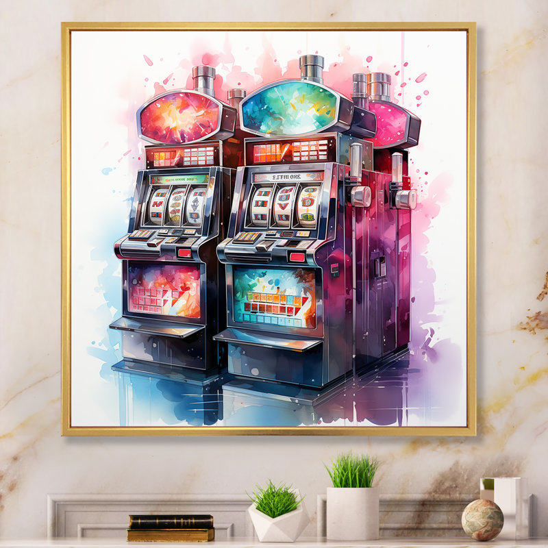«Casino Royale Machines à sous I», reproduction sur toile, H 24 po x l 24 po, Cadre flottant doré