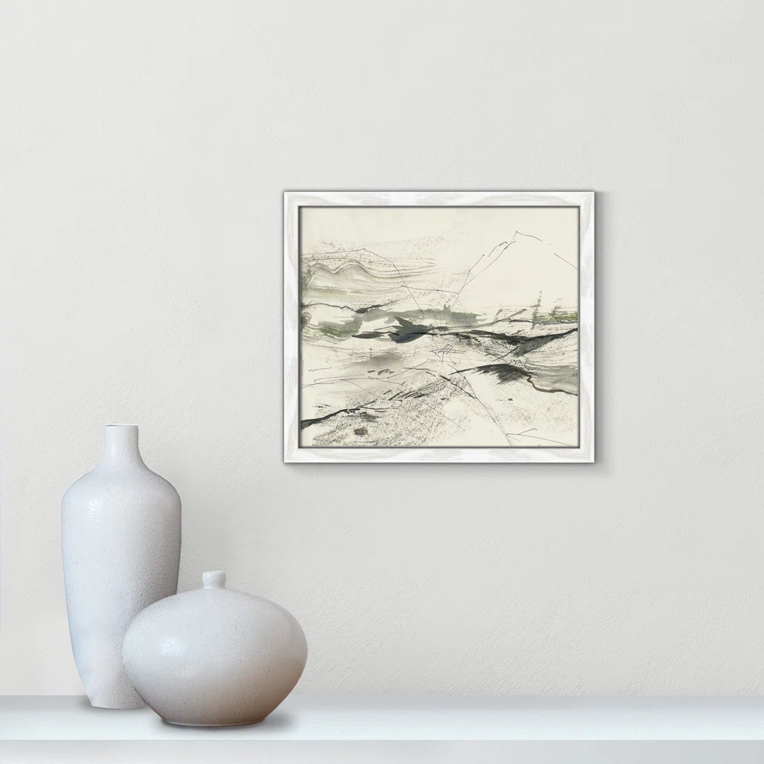 Green Sketches Print by PI Studio, No Mat, White Slim Picture Framed, 13" H x 15" W x 0.75" D