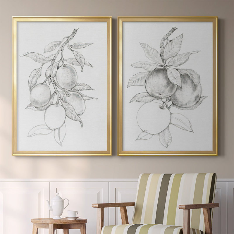 «Fruit-Bearing Branch I», ensemble de 2 reproductions de photos sur toiles, Or, H 42,5 po x l 61 po x P 1,25 po