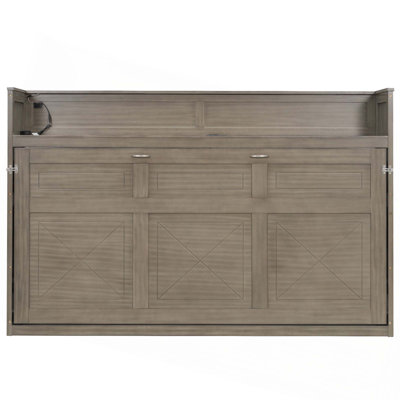 Twin XL Size Murphy Bed With Desk,LED Light And USB Charging Station