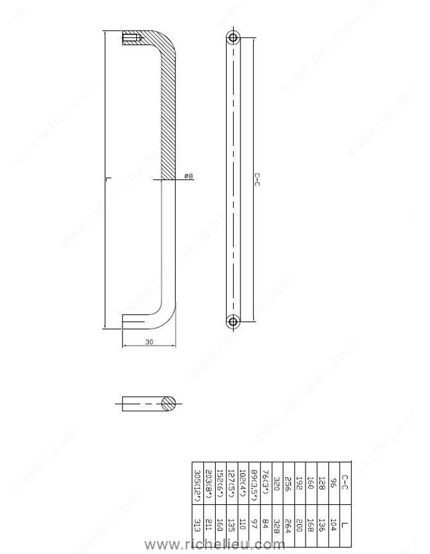 Poignée barre 10 1/8 po Expression Contemporary, Nickel brossé, 10 1/8"