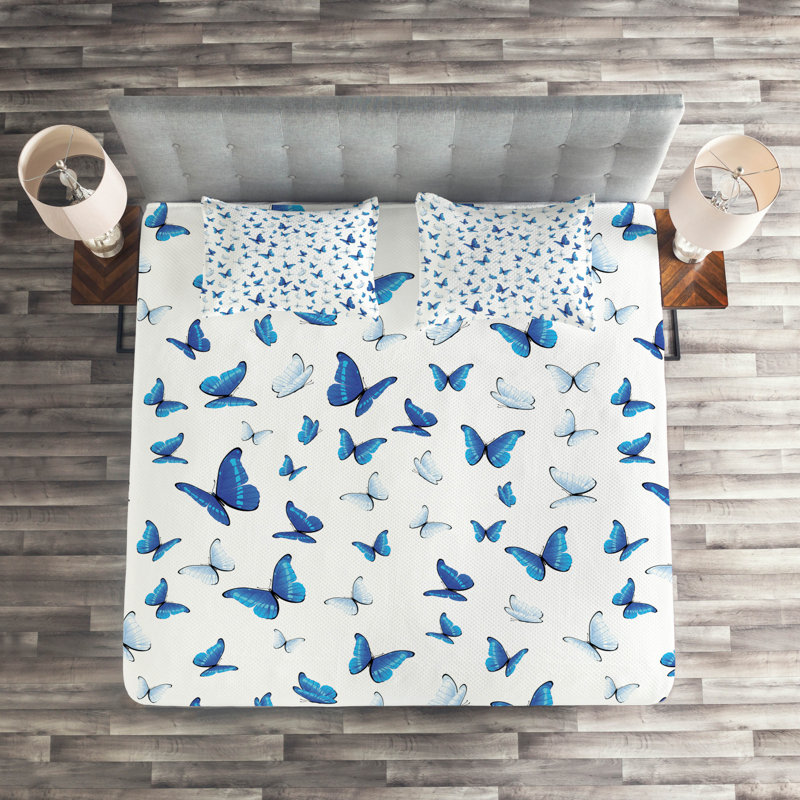 Butterflies Polyester Coverlet, King Bedspread + 2 Shams
