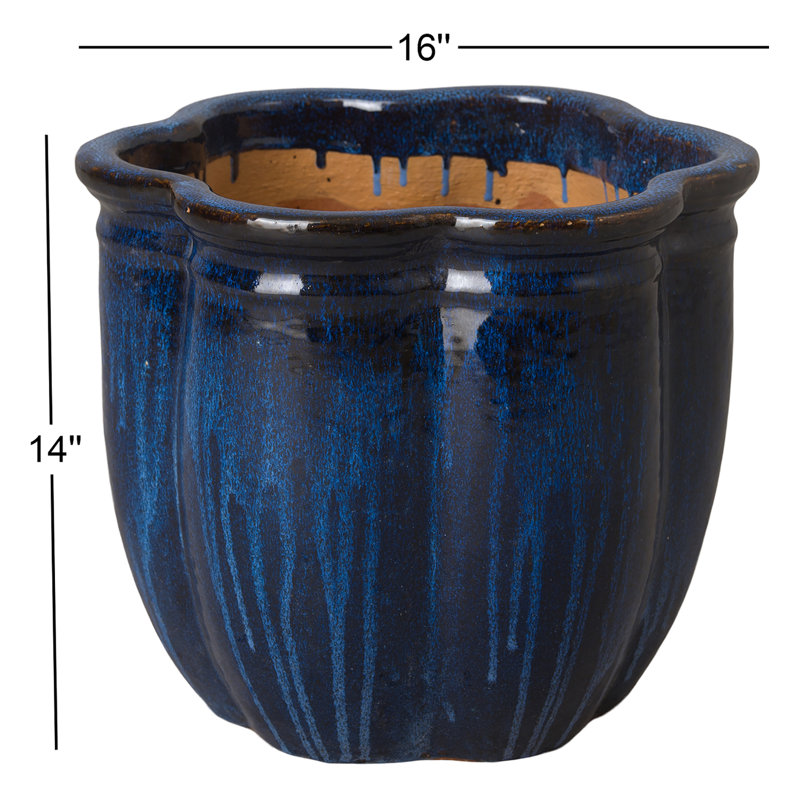 Prathersville Handmade Ceramic Pot Planter, 14" H x 16" W x 16" D, Blue