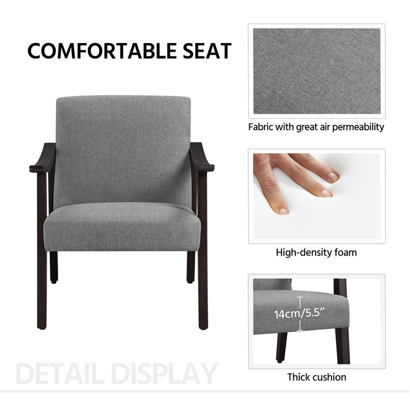 Fabric Mid-Century Modern Armchair, Dark Grey Linen/Black