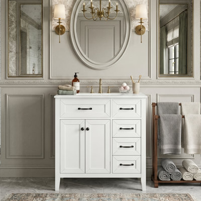30-Inch Modern Bathroom Storage Vanity With Sink, Freestanding Cabinet With 3 Drawers, 2 Doors And Rust-Resistant Hardware, White