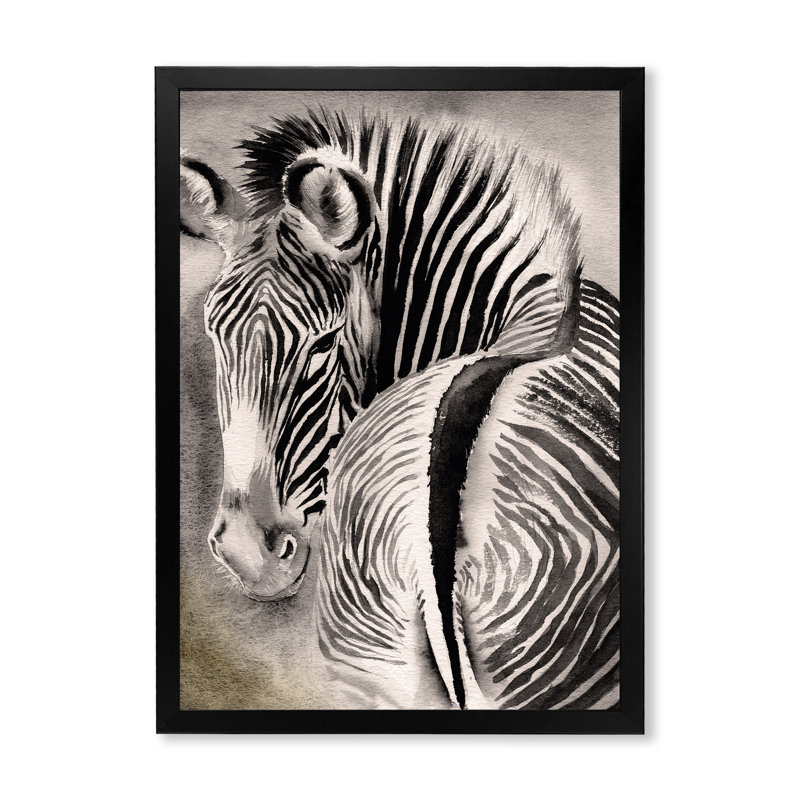 Zèbre avec rayures contrastantes noires et blanches IV - peinture sur toile, H 32 po x l 24 po