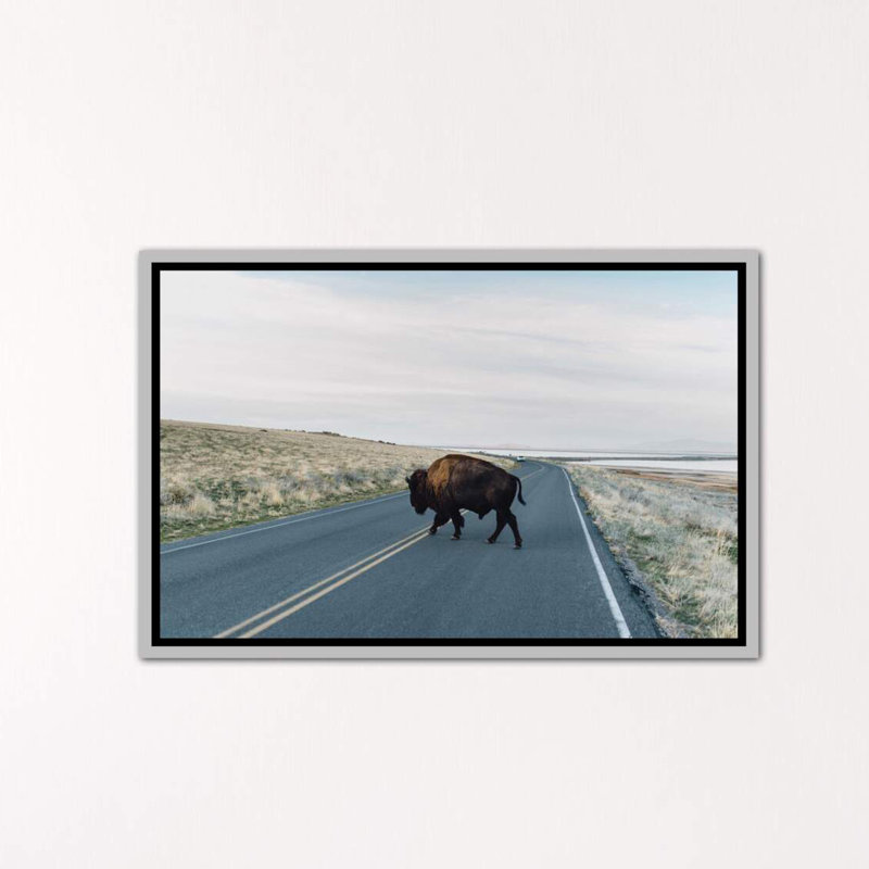 « buffalo bison » par chelsea victoria-impression, H 26 po x l 40 po x 1,5 po, Toile avec cadre argenté