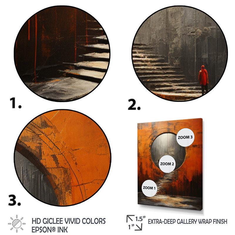 «Orange Tunnel Whispering Echoes Mixed I», reproduction sur toile, H 20 po x l 12 po x P 1 po, Cadre flottant doré