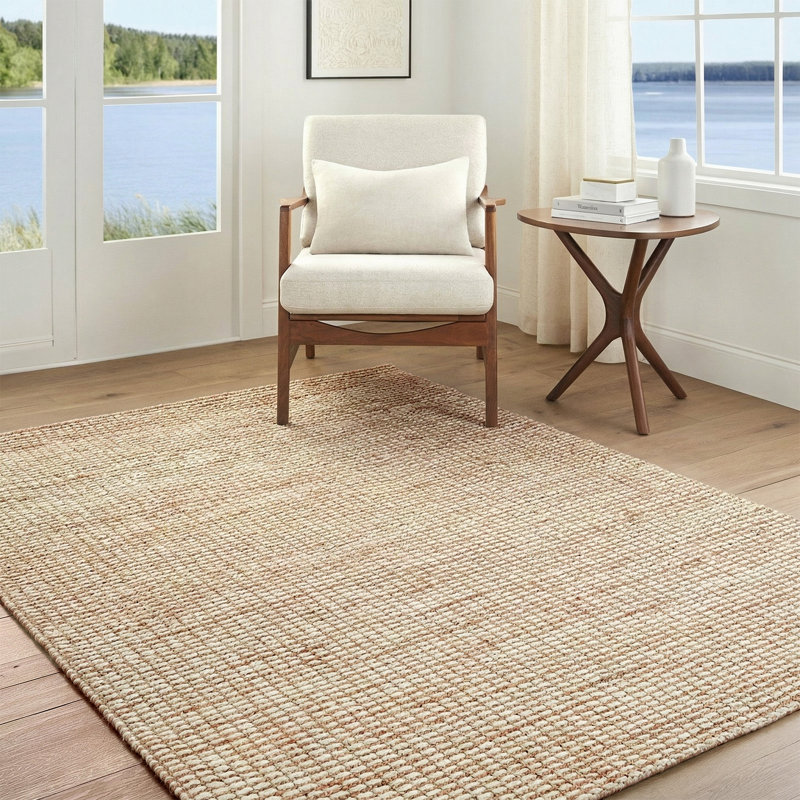 Moroccan Hand Woven Area Rug, Off-White/Tan, Rectangle 183 x 275 cm