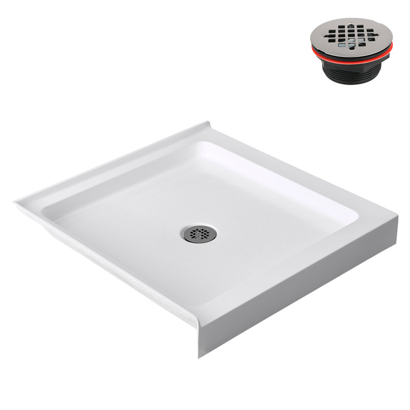 Base de douche 36 po x 36 po en acrylique blanc brillant avec bonde centrale, bonde incluse, Blanc lustré