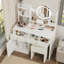 Ensemble coiffeuse blanche avec miroir, lumières et chaise rembourrée, ensemble de coiffeuse réglable à 3 couleurs | Idée de cadeau