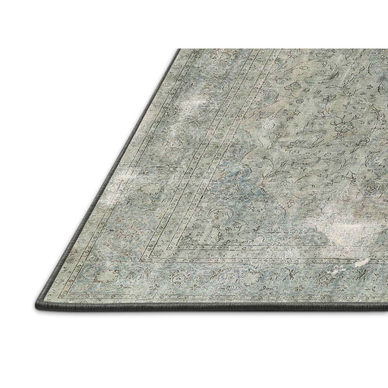 Tapis oriental vert / gris, Rectangle 5 pi x 7 pi