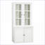 Cabinets, garde-manger rétro blanc cassé avec portes en verre et amp; Rangement à lattes, H 75,25 po x l 36,25 po, panneau de fibres à densité moyenne pour le salon