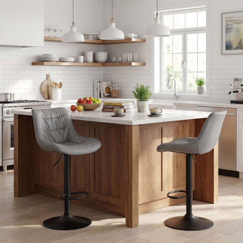 Latiera Swivel Adjustable Height Bar Stools Faux Leather Counter Stools with Footrest, Gray