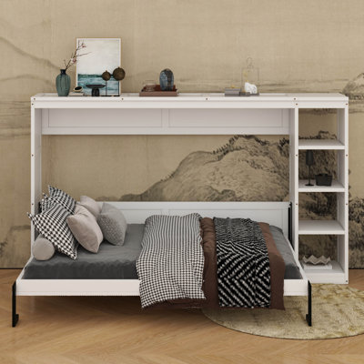 Lit escamotable en bois avec bibliothèque, lit armoire et lit mural