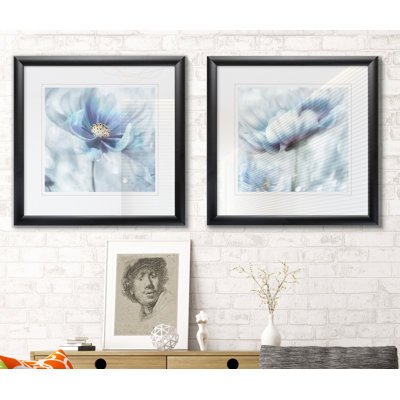 « Sentiment de bleu I » - Encadré sous verre acrylique, ensemble de 2, grand tableau pour salon