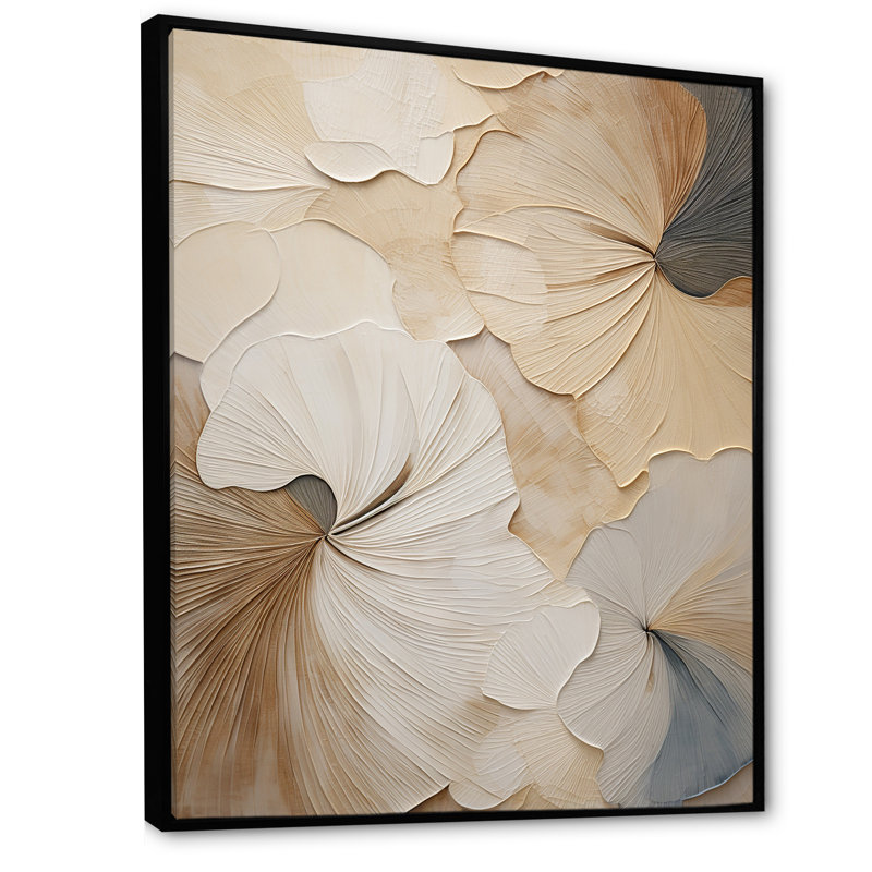 Beige and Gray Floral Canvas Print in Black Floater Frame