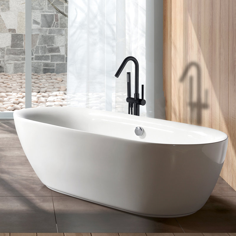 Robinet de baignoire autoportant avec douche à main en noir mat - métal, fabrication fiable 43,51 po Profondeur, 8,11 de largeur, 7,13 de hauteur, jet complet pour la salle de bain