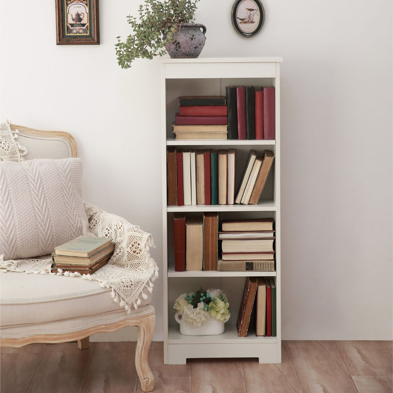 Ingrassia Low 4-Shelf Bookcase, 4-Compartment Storage for Living Room, White