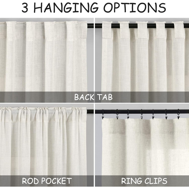 Cream Linen Blend Light-Filtering Pleated Window Panels 90 Inches