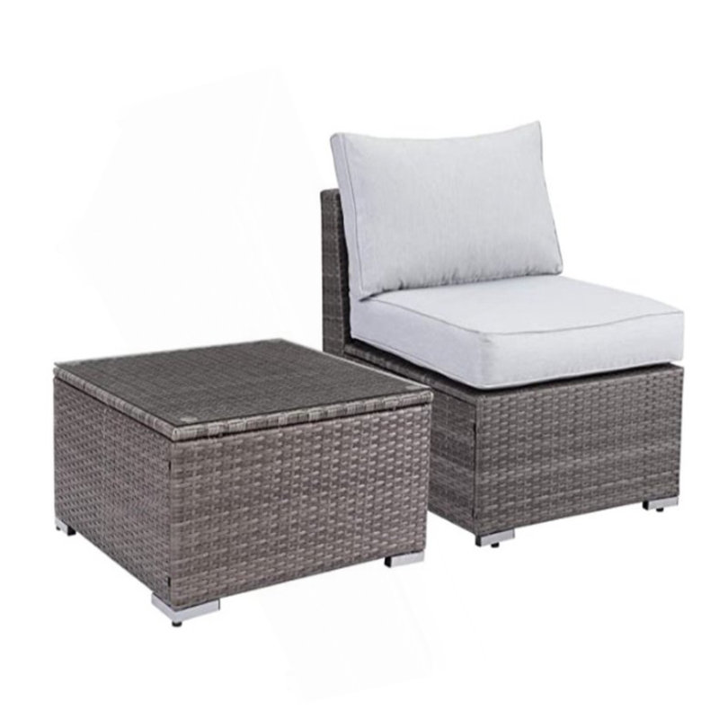 2-Piece All-Weather Outdoor Rattan Patio Furniture Set With  25.2 Inches Width Armless Sofa & Coffee Table,