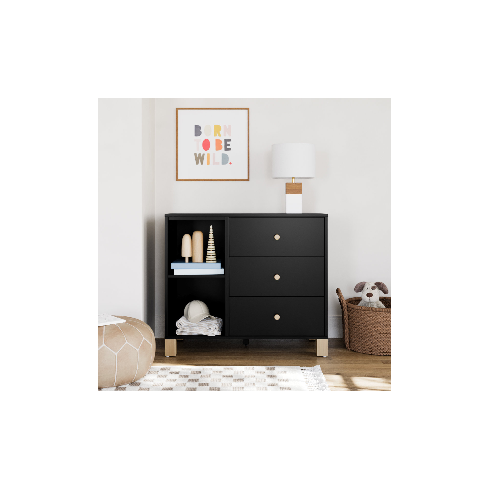 California 3 Drawer Combo Dresser, Black