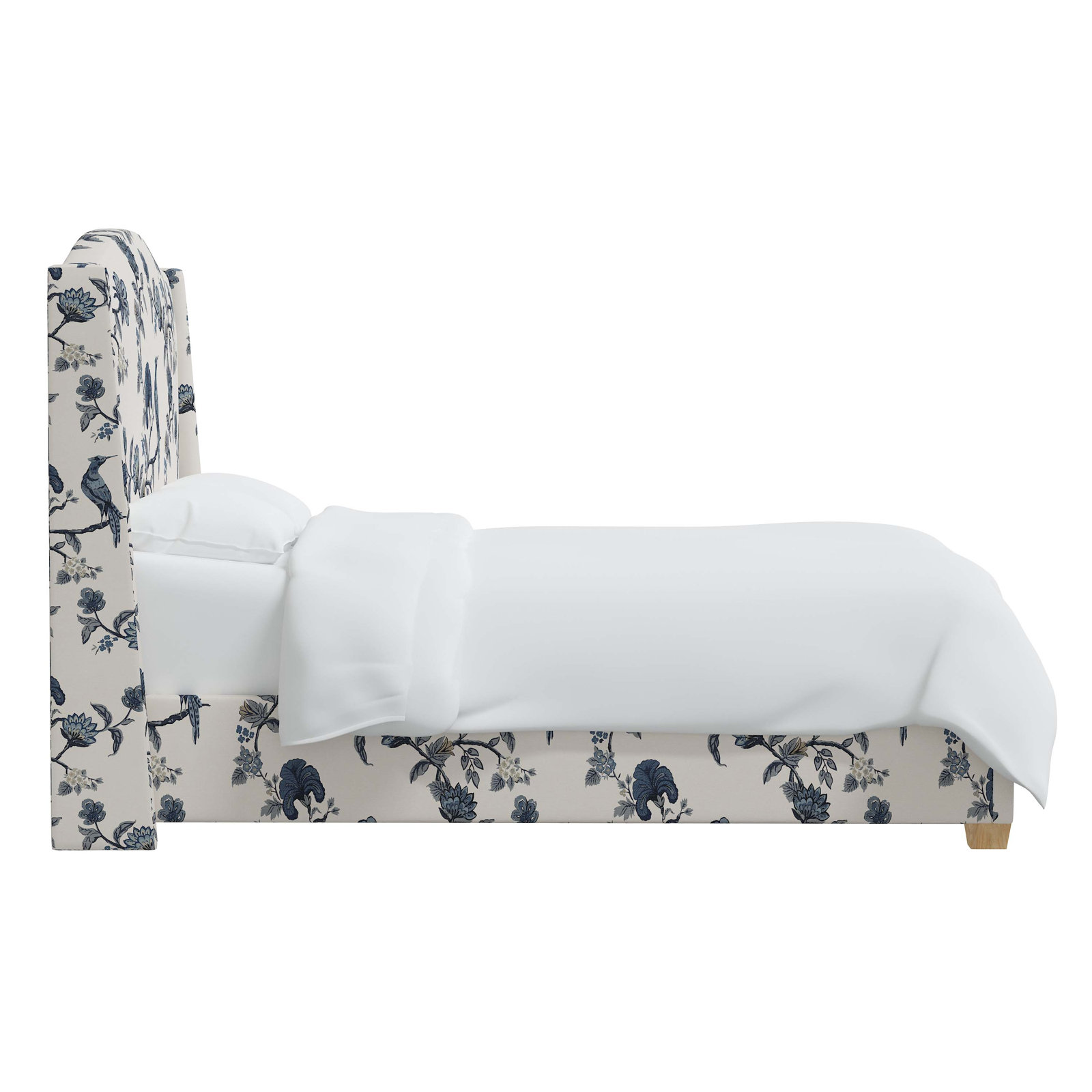 Allis Upholstered Wingback Bed, King, Prep Stripe Blue