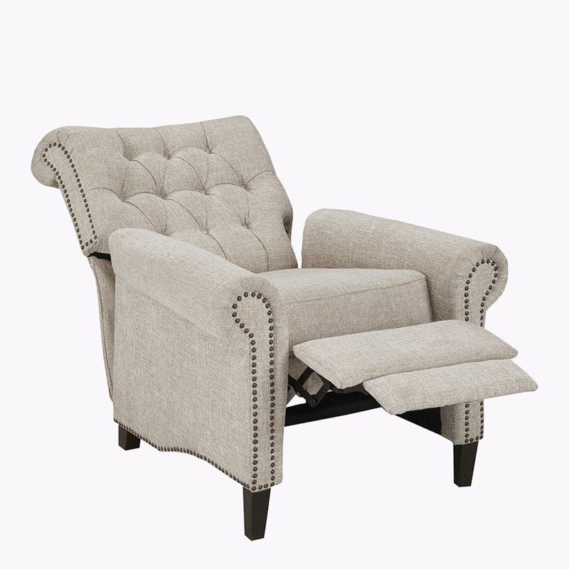 Fauteuil inclinable manuel capitonné à boutons, Tissu crème