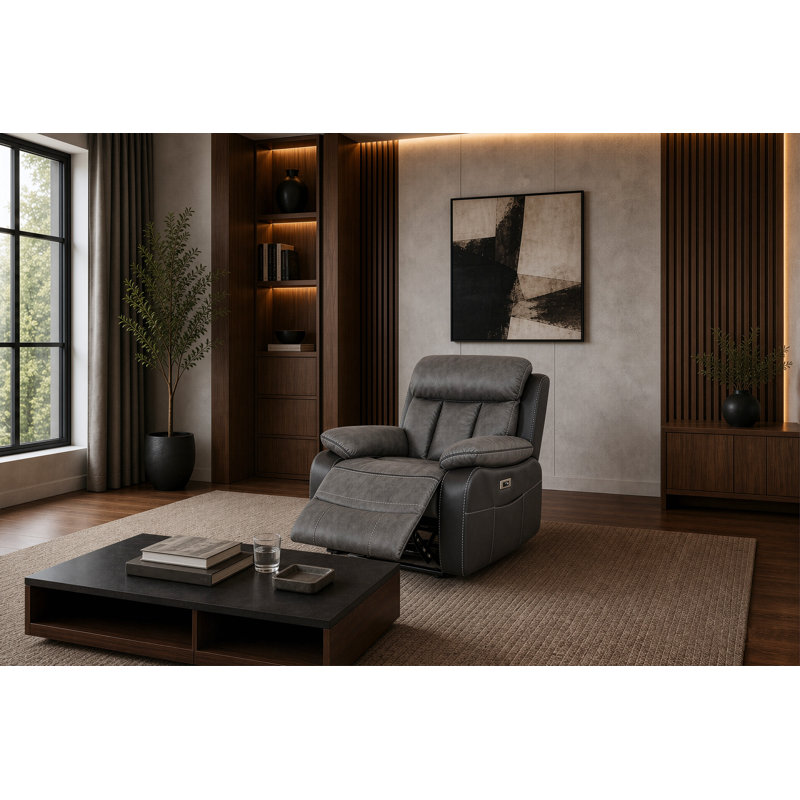 Ensemble de fauteuil inclinable électrique Kael et canapé 1 place, cuir respirant avec rangement latéral, style rustique pour cinéma maison 007