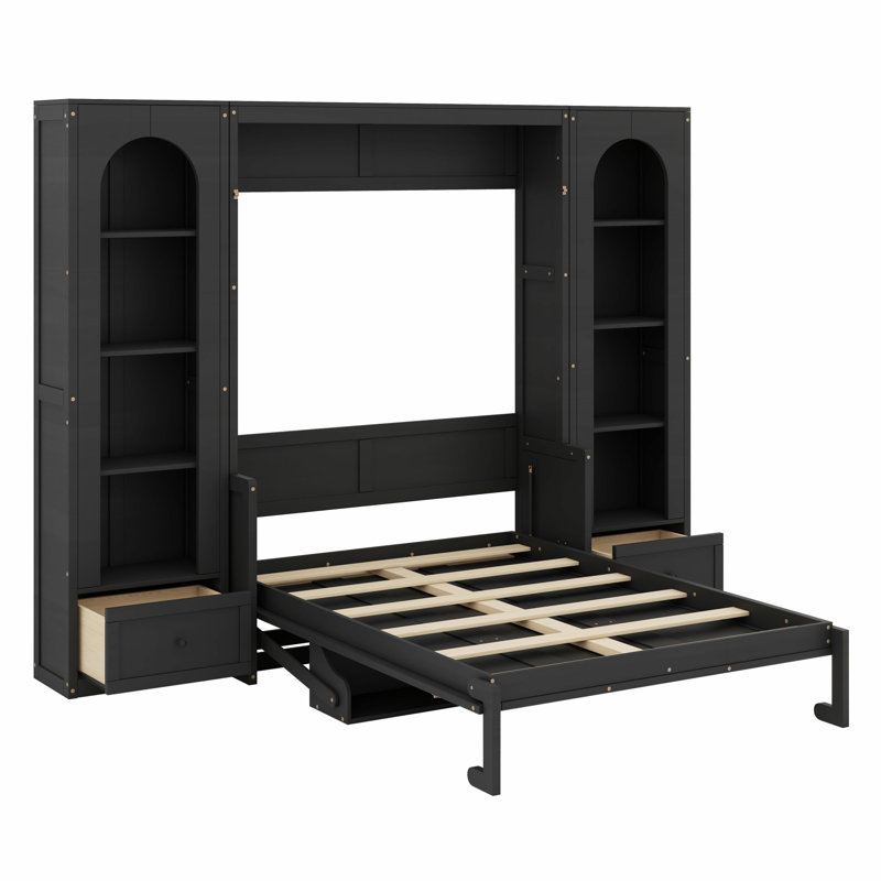 Lit plateforme avec tablette Murphy, armoires latérales, tiroirs et DEL Murphy, Noir