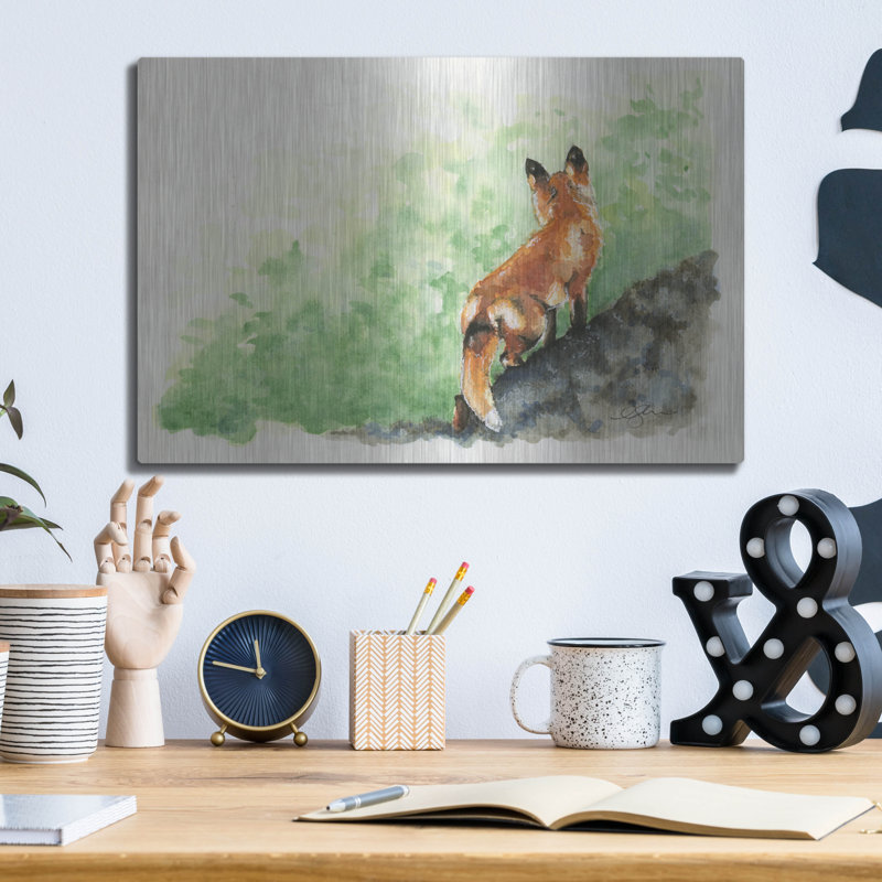 «Fox Hill At The Floodwall» par Anika Goodhue, art mural en métal, 16 po x 12 po