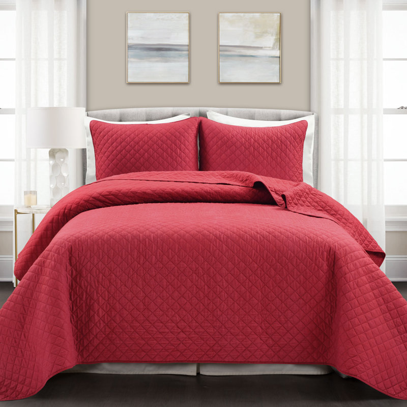 Ensemble de courtepointe standard moderne et contemporaine en coton à motif de losange Ava Diamond, Ivoire