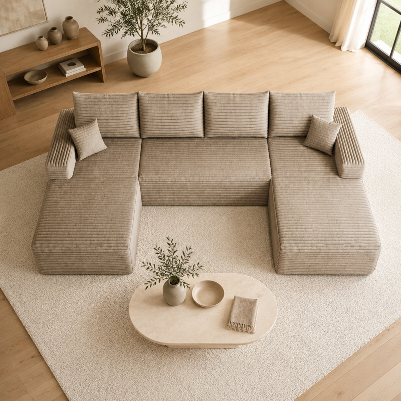 Canapé modulaire en U à 4 places en velours côtelé de 134 po de largeur avec méridienne double et sans assemblage requis