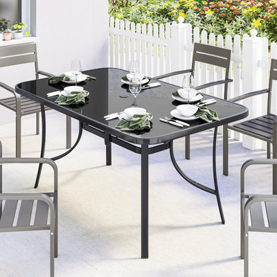 Table de salle à manger d'extérieur pour 6 personnes avec trou pour parasol, noir