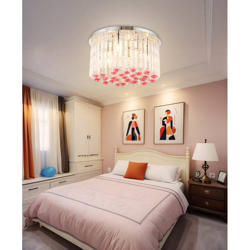 Plafonnier encastré tube rose en cristal Elegance