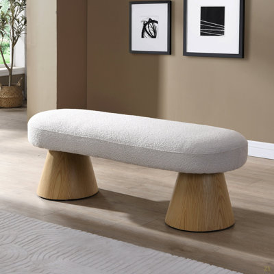  Banc de salle à manger rembourré pour salle à manger, siège en tissu beige avec pieds en bois, beige