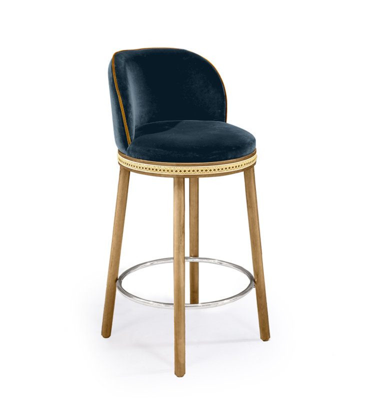 Tabouret de bar et de comptoir Alma, Méditerranée, Nickel satiné, Tabouret de comptoir (siège d'une hauteur de 27 p
