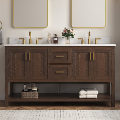 Aastha 42" Freestanding Walnut Bathroom Vanity With Single Sink & Engineered Stone Top