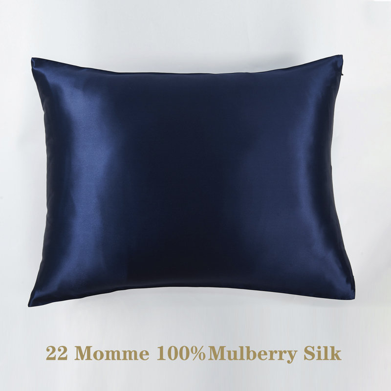 Taie d'oreiller 100% soie de mûre, Bleu marine, Taie d'oreiller pour lit simple