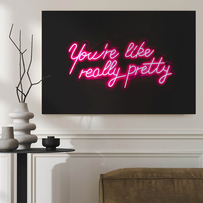 1Pc Framed Canvas Poster Print Neon sign glows with "You're like really pretty," in cursive, glowing art style. Wall Art Decor, Perfect for Room Decor Living Room Bedroom Office Kitchen Bathroom Home Decor, Ideal Home Wall Decoration Gift