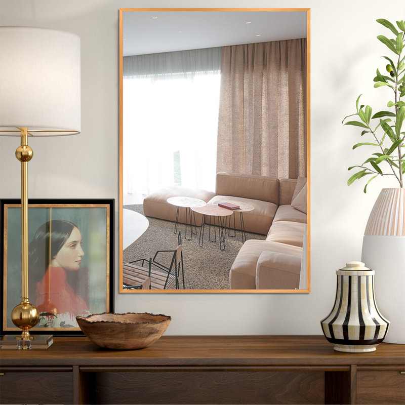 Metal Flat Wall Mirror, Gold