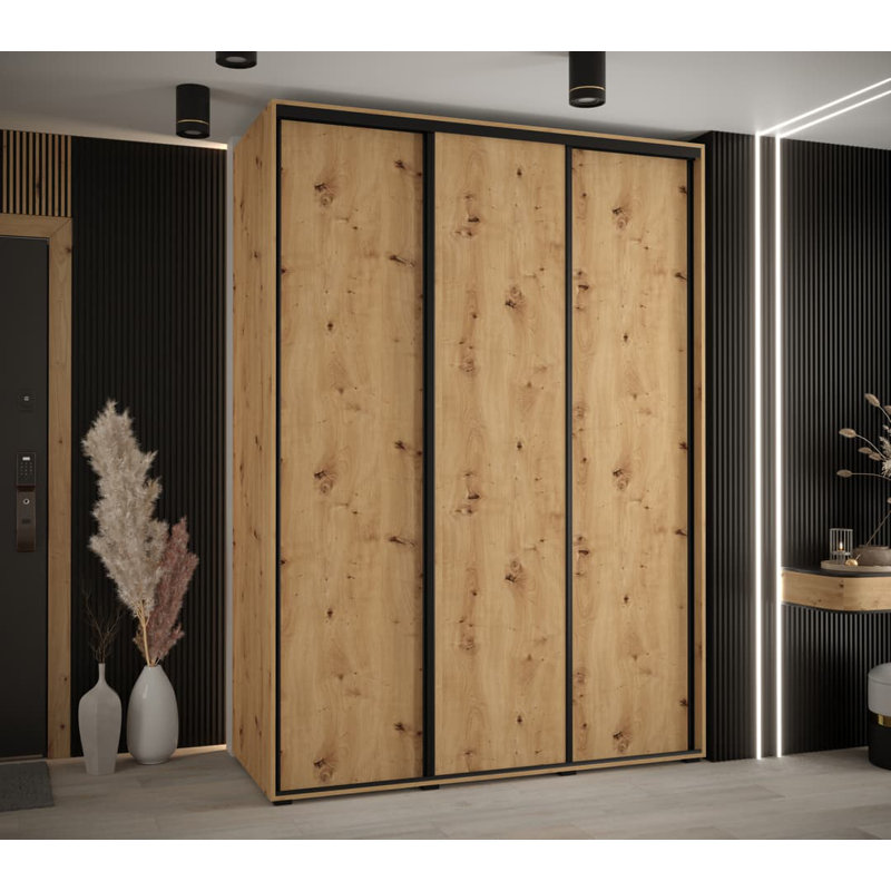 Auniya 3 Door Manufactured Wood Wardrobe, Oak Artisan, 205cm H x 180cm W x 60cm D