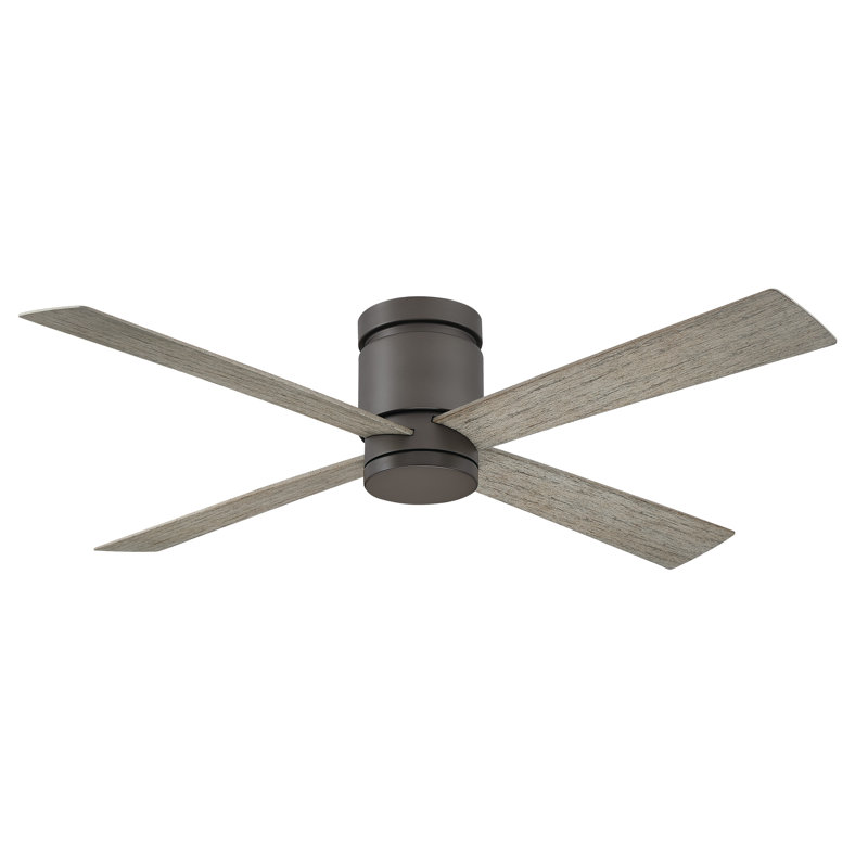 Kwartet 52 inch Indoor/Outdoor Flush Mount Ceiling Fan with LED CCT Select Light Kit and Remote Control - Matte Greige Weathered Wood blades