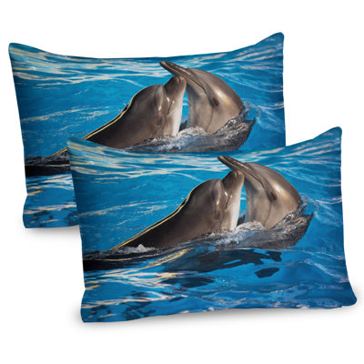 Ambesonne Dolphin Pillow Sham 2 Pack Aqua Show Photography 30""x20"" Blue Dark Taupe -  pil-2_43533_30x20