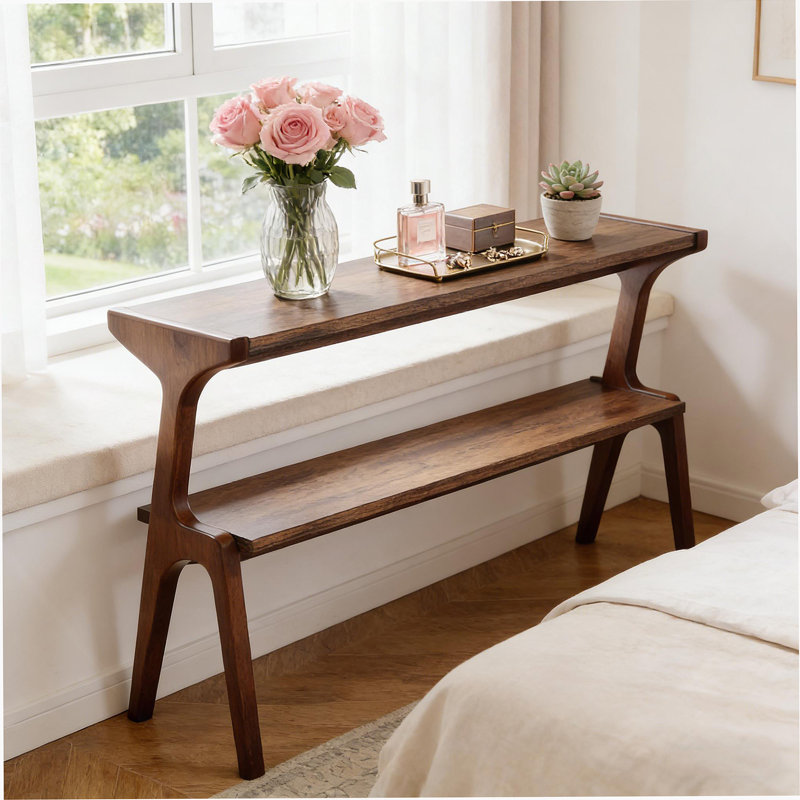 Compact Wood Sofa Side Table With Storage, Ideal For Small Spaces And Modern Decor, Rustic Brown