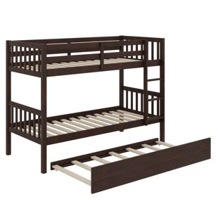 Lit superposé simple en bois d'hévéa avec lit gigogne escamotable transformable en deux lits séparés